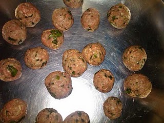 Uncooked Meatballs: ground beef, coriander, grated ginger